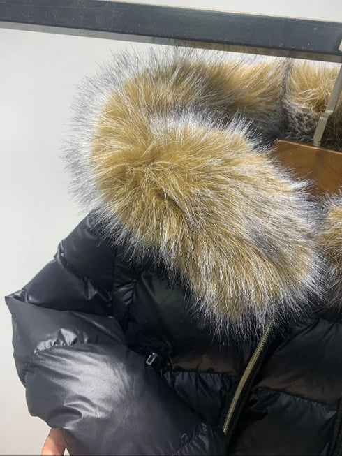 Slim Fit Women's Autumn and Winter Title Seamed Cotton Jacket Faux Fur Collar Long Sleeve Jacket Detachable 2025 New Jacket